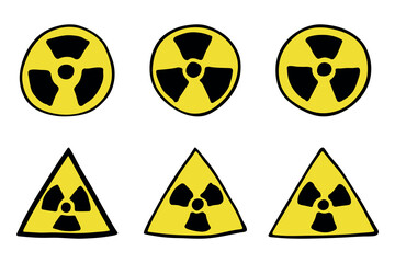 Fototapeta premium Set of hand drawn radiation sign Nuclear radiation hazard symbol Radioactive danger warning doodle Radioactive waste Single element for print, web, design, decor