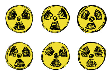 Obraz premium Set of hand drawn radiation sign Nuclear radiation hazard symbol Radioactive danger warning doodle Radioactive waste Single element for print, web, design, decor