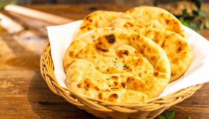 Freshly baked crispy golden pita for Middle Eastern cuisine.