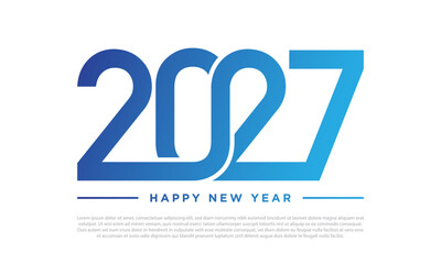2027 Happy New Year Design with blue gradient number on white background.