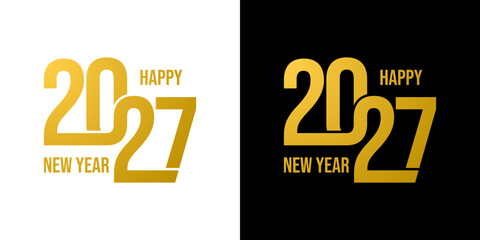 2027 Happy New Year Text Design. 2027 Flat New Year Number Design.