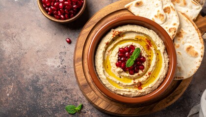 Baba ganoush with pita bread. Smoky eggplant dip.