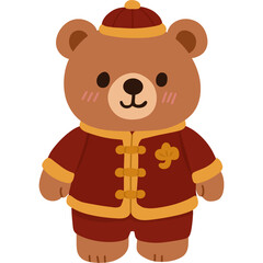 Cute Chinese New Year Bear Illustration in Traditional Outfit