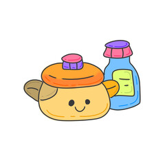Cute Cooking Pot with Bottle Illustration 