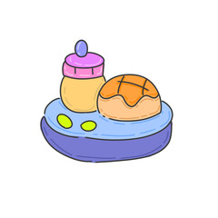 Cute Bread and Cream Bottle on Plat