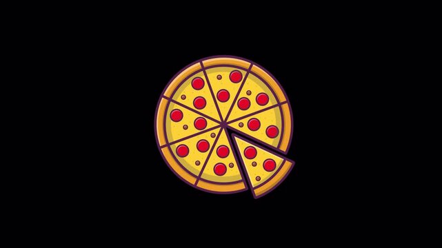 Pizza with Sliced Piece. Fast Food Concept Animation Video - Transparent