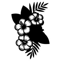 Tropical Hibiscus and Monstera Leaf Silhouette Emblem