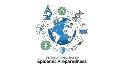 Celebrate International Day of Epidemic Preparedness with global health security icons and scientific research symbols