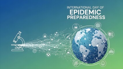 Stunning visual celebrating International Day of Epidemic Preparedness with global science and health icons
