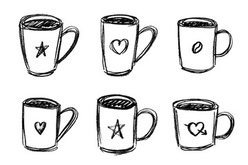 Obraz premium Set of cute hand drawn cup of tea or coffee Simple mug clipart Cozy home doodle Single element for design