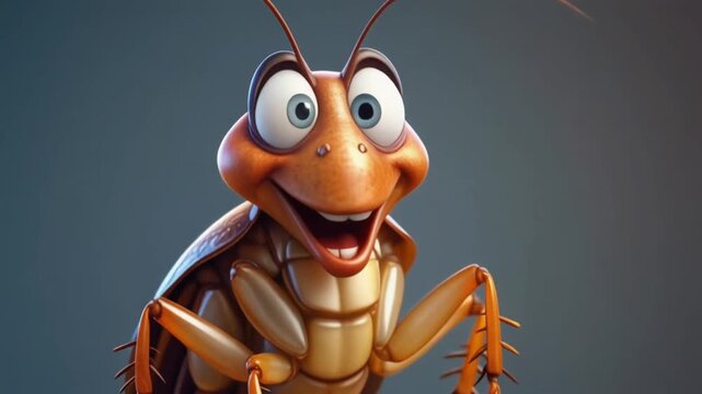 Cartoon smiling cockroach character close up