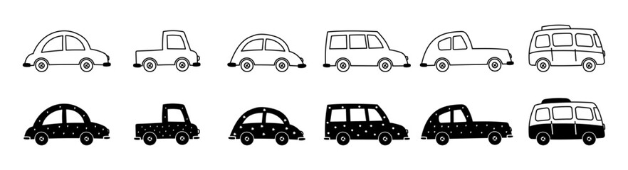 cute car monochrome bundle kids decoration doodle hand drawing