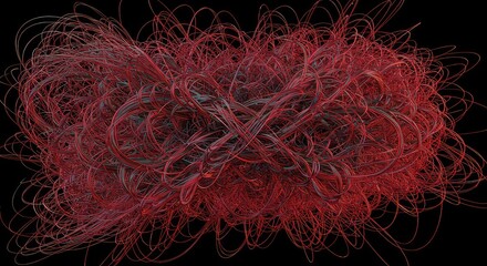 Chaotic interwoven lines and multicolored abstract forms generating a sense of digital confusion, complexity, and intricate disorganization ,technology ,complication ,interwoven