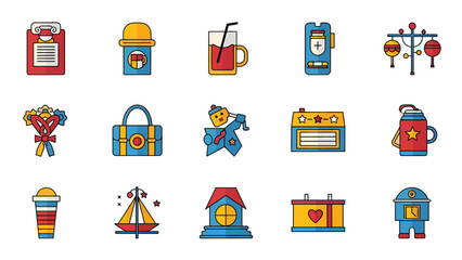 Colorful Flat Design Vector Icons Collection Representing Daily Life and Various Concepts