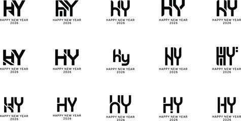 HY Letter Logo Happy New Year 2026 Creative Modern Typography Icon Symbol Design Collection, Minimalist Monogram Template Concept Graphic Illustration