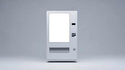 Isolated White Vending Machine with Blank Screen on Gray Background