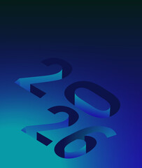 Modern abstract illustration featuring the number &ldquo;2026&rdquo; in a 3D cut-out or embossed style, blending smoothly into a blue-to-teal gradient background. 