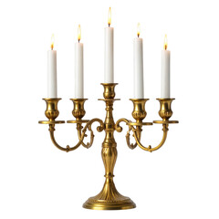 Fototapeta premium Golden candelabra with three burning white candles