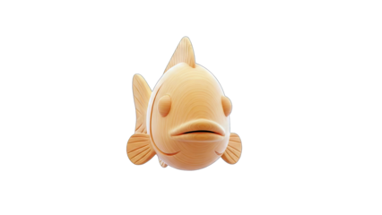 Wooden Fish Sculpture on White Background