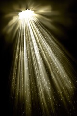 Bright light rays shining through darkness, ethereal glow.