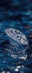Brilliant Cut Diamond on Dark Blue Water.
