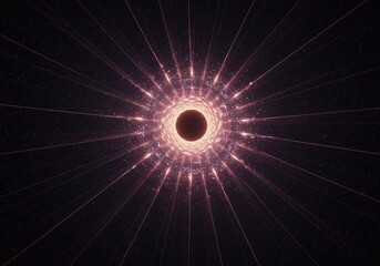 Abstract cosmic tunnel distorting spacetime fabric, showing deep space travel and theoretical physics concepts like interdimensional shifting ,theory ,star ,dimensional