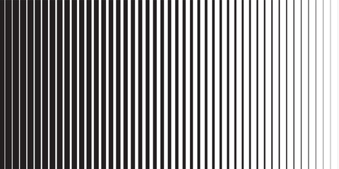 Obraz premium Lined halftone gradation texture. Fading vertical stripe gradient background. Repeating pattern backdrop. Black halftone parallel lines backdrop for overlay, print, cover, graphic design. Vector