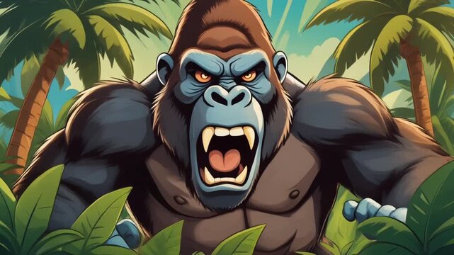 Angry Gorilla Cartoon Mascot Roaring in Jungle