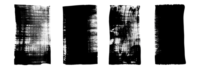 Set of 4 grunge rolled ink stamp textures handmade with brayer. Letterpress vintage rough irregular rectangle vertical background. Linocut relief printing shapes  illustration ON  transparent backdrop