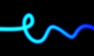 Neon light streak rays wave shaped overlay on black background. Abstract glowing neon horizontal lines curved shaped.