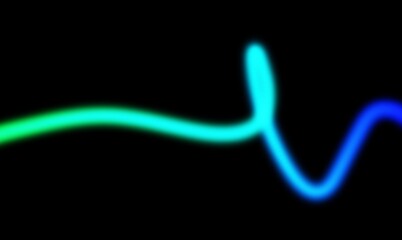 Neon light streak rays wave shaped overlay on black background. Abstract glowing neon horizontal lines curved shaped.