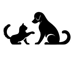 silhouette of dog and cat playing together, vector illustration 4