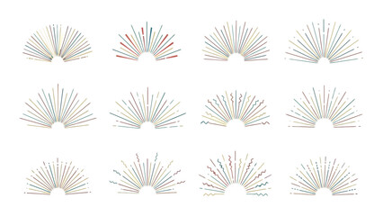 Collection of Vintage Sunburst Explosion Graphics in Various Colors and Styles