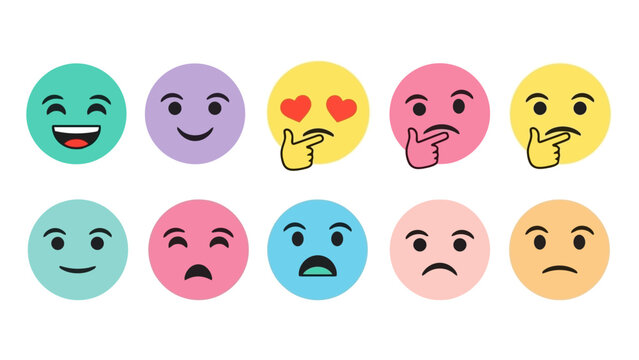 Collection of Cute Emoji Faces Vector Illustration, Diverse Emotions and Expressions