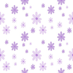 Seamless Pattern of Simple Purple Daisy Flowers