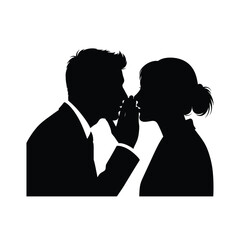Man whispering secret to woman silhouette