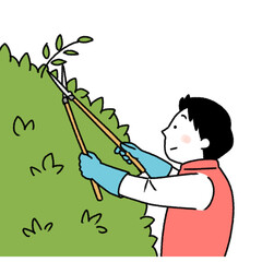 剪定をする男性のシンプルイラスト