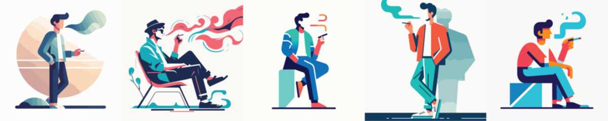 VECTOR MAN SMOKING WHITE BACKGROUND FLAT DESIGN