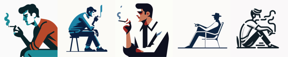 VECTOR MAN SMOKING WHITE BACKGROUND FLAT DESIGN
