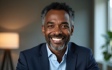 business businessman office mature middle aged meeting man portrait corporate manager smiling black businessperson, created with generative ai technology. High quality