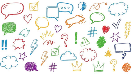 Assorted Colorful Doodle Elements Vector Illustration - Speech Bubbles, Hearts, Stars and More