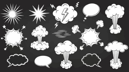 Comic Book Style Speech Bubbles and Explosions on Chalkboard Vector Art
