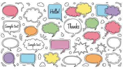Collection of Hand-Drawn Speech Bubbles and Thought Clouds for Communication