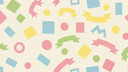 Seamless Pattern of Cute Pastel Shapes and Ribbons for Kids and Parties