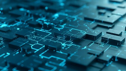 Abstract digital circuit board background with glowing blue light