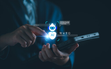 AI, Artificial intelligence technology, Machine learning, Marketing data analysis with Ai, Analyzing customer behavior, Data science, Assistant automation software, Chatbot on business network.