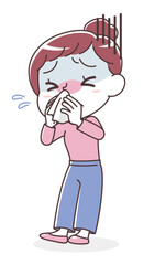 鼻をかむ女性（風邪・鼻水）