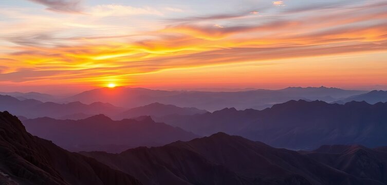 Majestic mountain range under a vibrant sunset sky, amazing, hills - Powered by Adobe