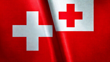Obraz premium スイスの国旗とトンガの国旗(Switzerland flag & Tonga flag.) 