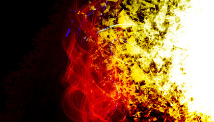 Flammes de couleurs désagrégées sur fond blanc.